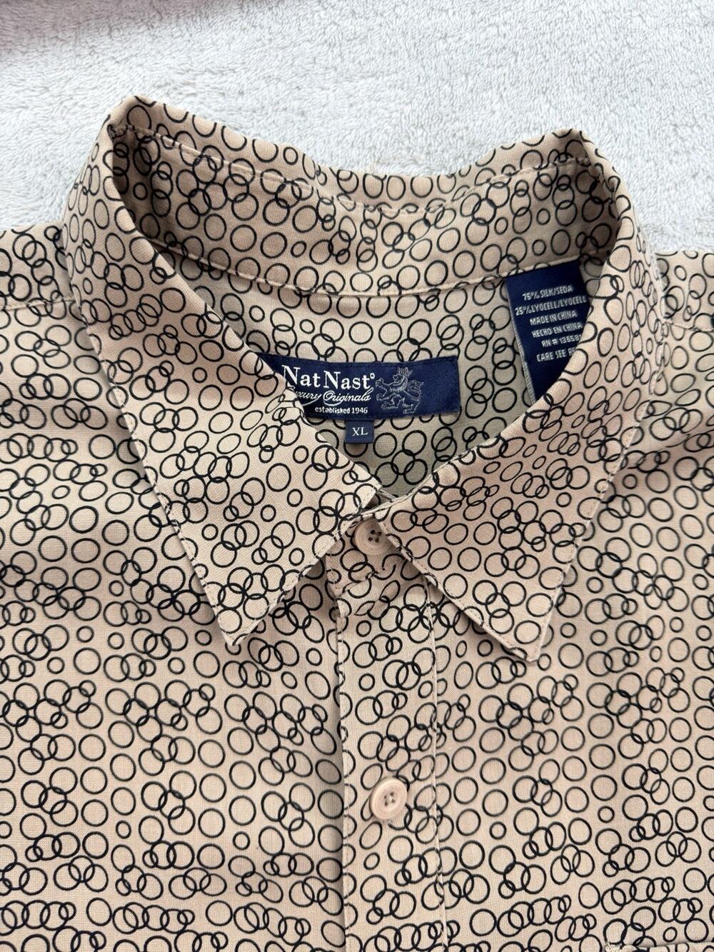Nat Nast Luxury Business Casual Silk BLEND MENS XL Button Up GEOMETRIC PATTERN